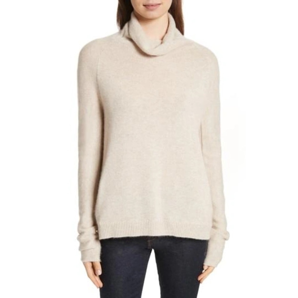 $375 Theory Norman B Cream Cashmere Relaxed Fit Cowl Neck Turtleneck Sweater M